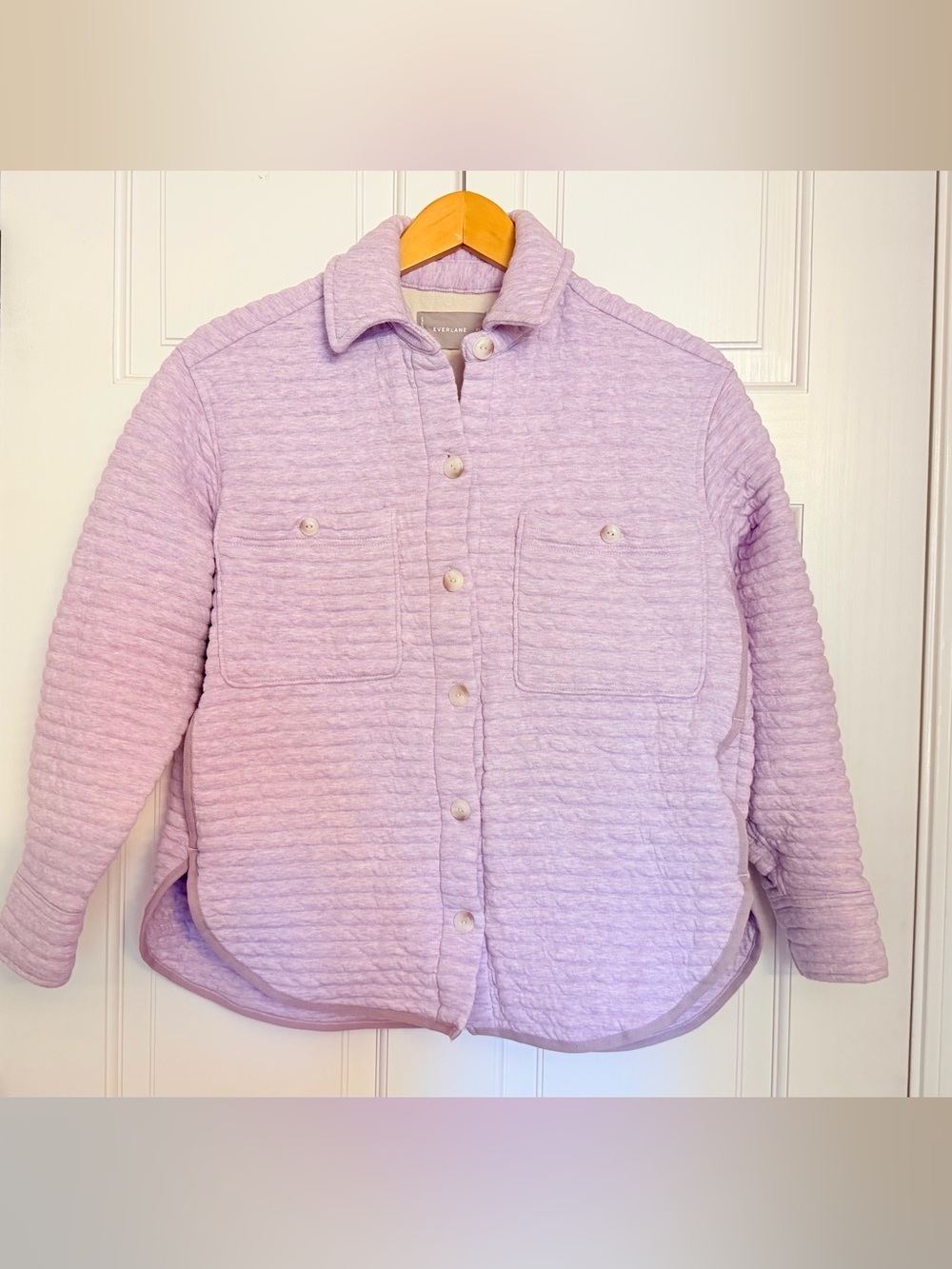 Everlane Pastel Lavender Button-Up Quilted Shirt Jacket